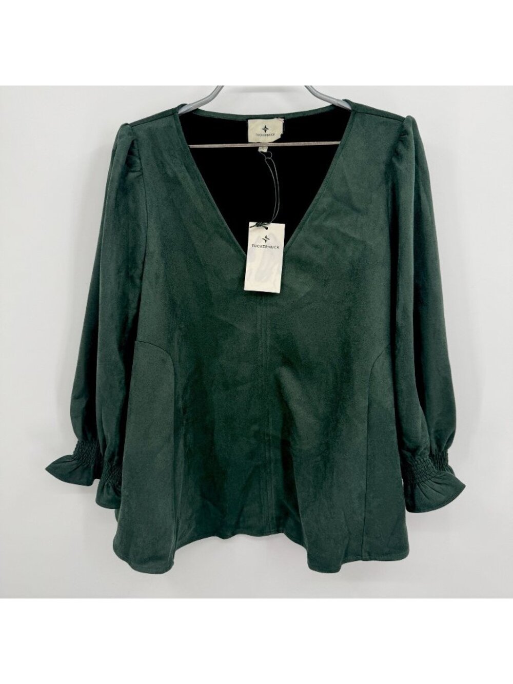 Tuckernuck Malachite Easton Blouse Faux Suede Long Sleeve Swing Top size L Large